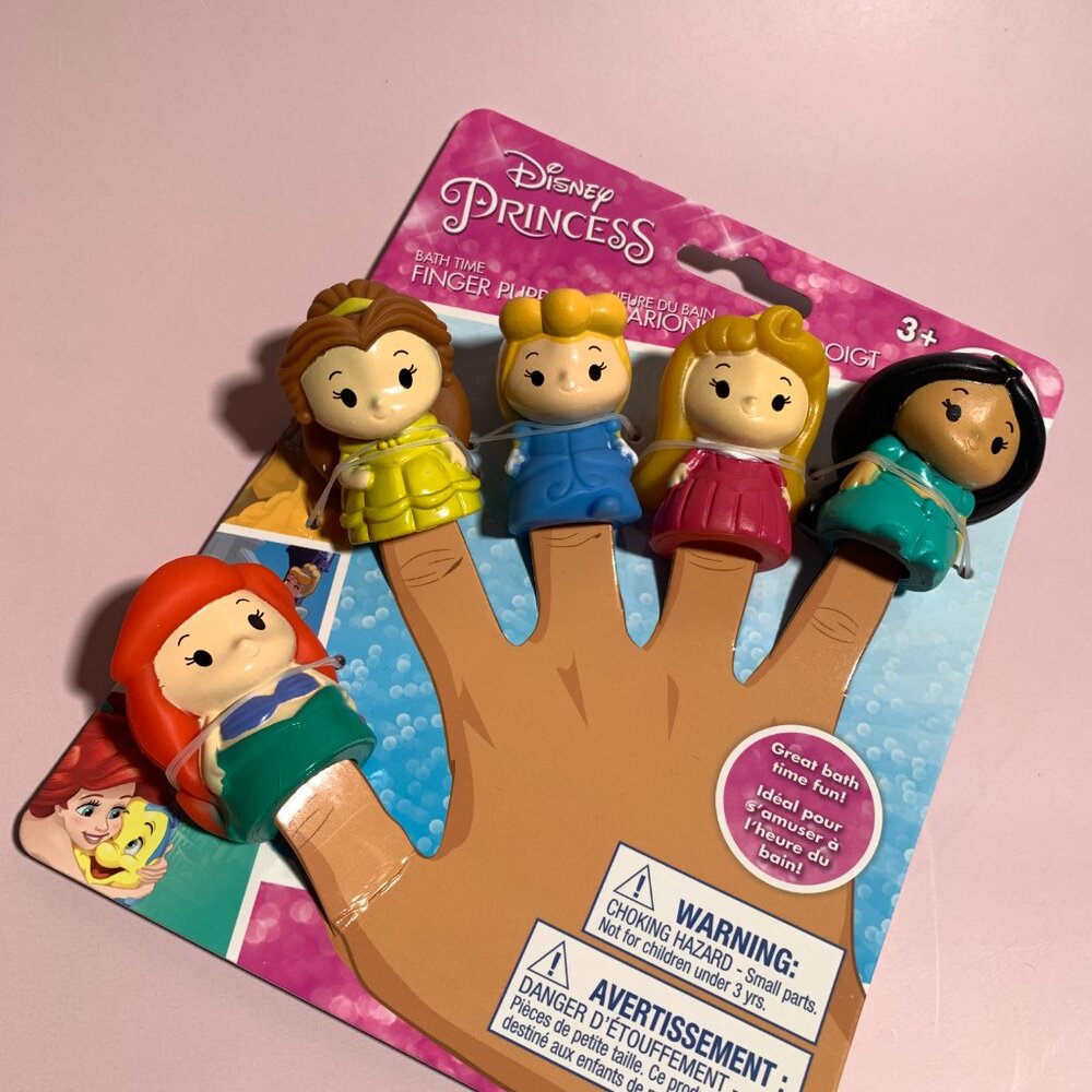 Disney Princess Bath Time Finger Puppets Set - Ariel, Belle, Cinderella, Aurora,